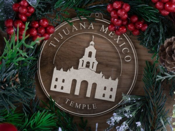 LDS Tijuana Mexico Temple Christmas Ornament with Christmas Decorations