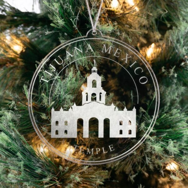 LDS Tijuana Mexico Temple Christmas Ornament hanging on a Tree