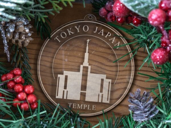 LDS Tokyo Japan Temple Christmas Ornament with Christmas Decorations