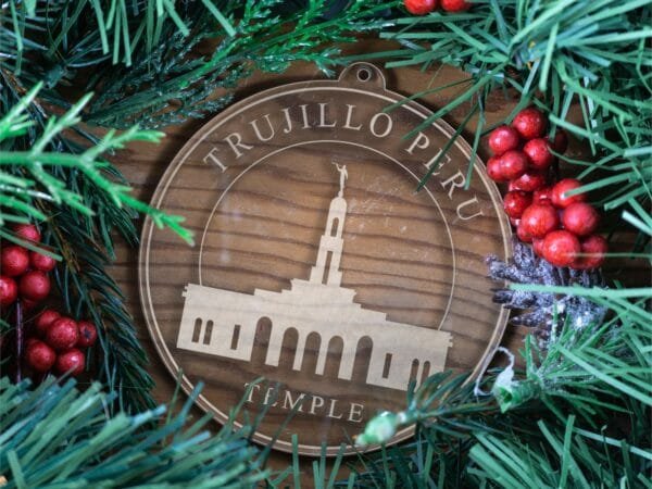 LDS Trujillo Peru Temple Christmas Ornament with Christmas Decorations