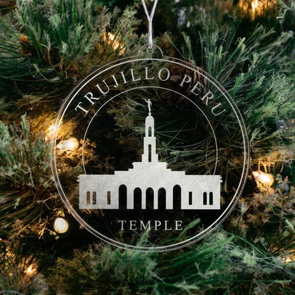 LDS Trujillo Peru Temple Christmas Ornament hanging on a Tree