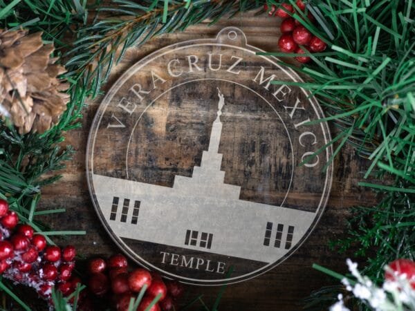 LDS Veracruz Mexico Temple Christmas Ornament with Christmas Decorations