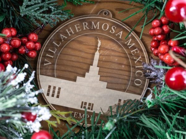 LDS Villahermosa Mexico Temple Christmas Ornament with Christmas Decorations