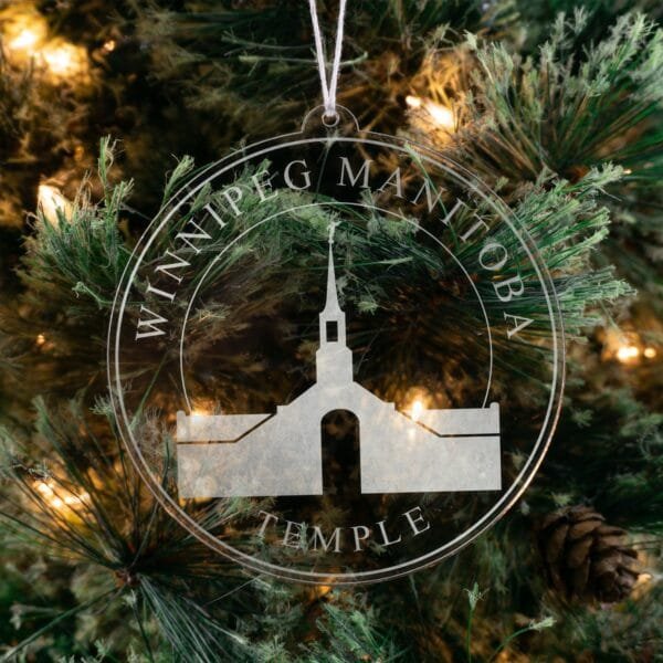 LDS Winnipeg Manitoba Temple Christmas Ornament hanging on a Tree