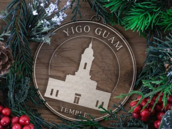 LDS Yigo Guam Temple Christmas Ornament with Christmas Decorations